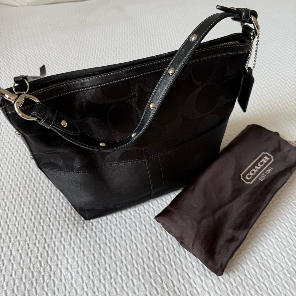 Coach Black Signature Studded Strap Shoulder Bag